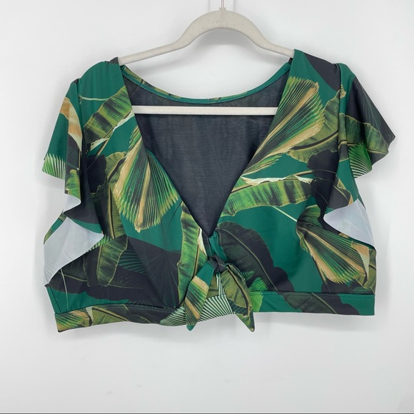 Cacique Other - Swim by cacique green palm swim bikini top Sz 26 v neck